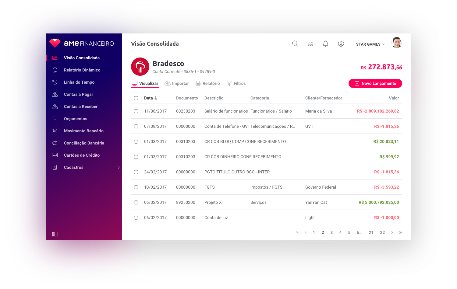 Interface of Nexaas Myfinance with whitelabel.