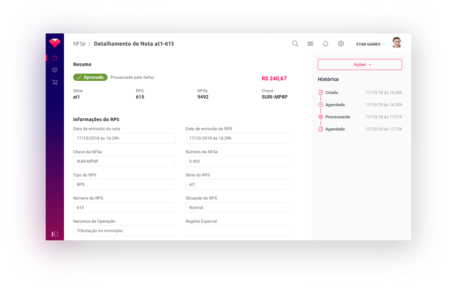 Interface of Nexaas Emites with whitelabel.